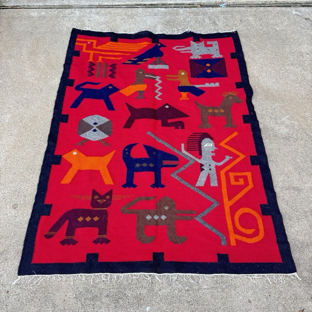 VTG Ecuadorian Alpaca Wool Rug Shaman Spirit Tapestry Southwest Wall Hanging